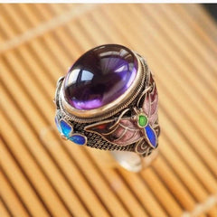 Chinese Vintage Enamel Ring Adjustable Open Band Style Jewelry for Women 07FC0E-D4 - KOEEK