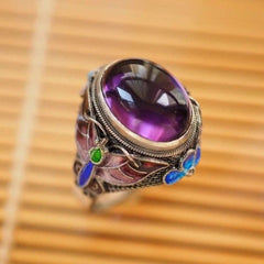 Chinese Vintage Enamel Ring Adjustable Open Band Style Jewelry for Women 07FC0E-D4 - KOEEK