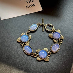 Vintage European Court Opal Bracelet Natural Stone Elegant Brass Butterfly 07FC0E-D4 - KOEEK