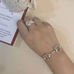925 Silver Plating Vintage Simple Buckle Cuff Bracelet Elegant Unique Bangle 07FC0E-D4 - KOEEK