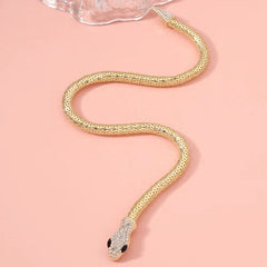 Punk Snake Choker Necklace Gold Tone Full Rhinestone Magnetic Jewelry for Women 07FC0E-D4 - KOEEK