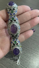 Chinese Silver Filigree Enamel Amethyst Bracelet Ring Set Jewelry Women Men Gift 07FC0E-D4 - KOEEK