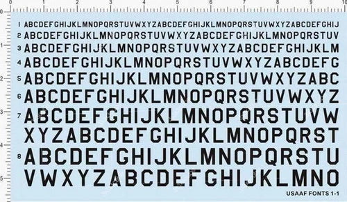 Black Universal 2-5mm USAF USSAAF FONTS 1-1 Uppercase Letters Water Slide Decal 07FC0E-D4 - KOEEK