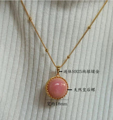 Classic 18mmnatural Pink Conch Pearl Pendant 18inch S925 Women Gift 07FC0E-D4 - KOEEK