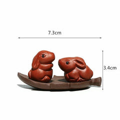 7.3'' Creative Tea Pet Home Decoration Rabbit on Leaf Statue House Warming Gift 07FC0E-D4 - KOEEK