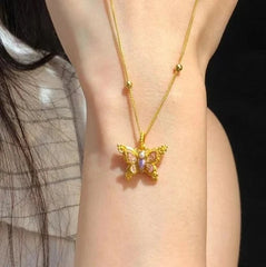 Pink Butterfly Chinese Style Necklace Clavicle Chain Delicate Choker 07FC0E-D4 - KOEEK