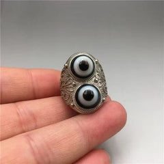 Nepal Tibetan Double Eye Dzi Agate Adjustable Ring Unisex Open Band Jewelry 07FC0E-D4 - KOEEK