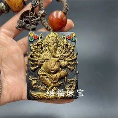 Hongshan Culture Jade Artifact Antique Black Meteorite Gold Gilded Pendant 07FC0E-D4 - KOEEK
