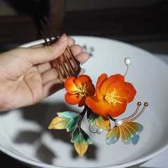 Red Peony Hairpin Vintage Chinese Style Wedding Hanfu Accessory 07FC0E-D4 - KOEEK