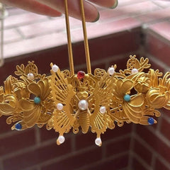 Golden Butterfly Tassel Hairpin Hanfu Headdress Traditional Bridal Hair Jewelry 07FC0E-D4 - KOEEK