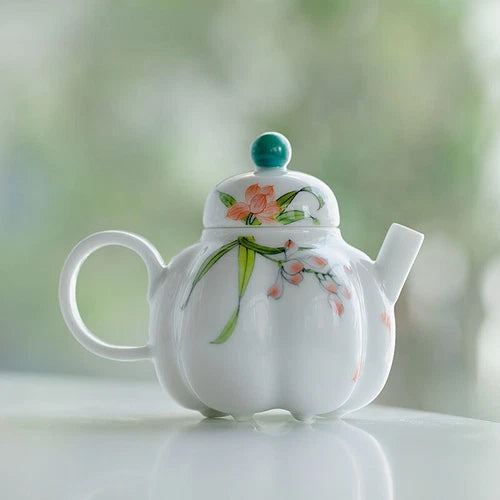 125ml Chinese Pumpkin Pot With Pure Hand-painted Iris Ceramic Teapot Creative 07FC0E-D4 - KOEEK