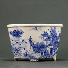 Jingdezhen Blue and White Porcelain Jiangnan Water Town Design Flowerpot 07FC0E-D4 - KOEEK