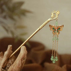 Chinese Style Filigree Cloisonné Butterfly Cloud Tassel Enamel Hairpin 07FC0E-D4 - KOEEK