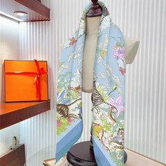 90cm Twill Silk Scarf Floral Bird Print Square Shawl Sun Protection for Women 07FC0E-D4 - KOEEK