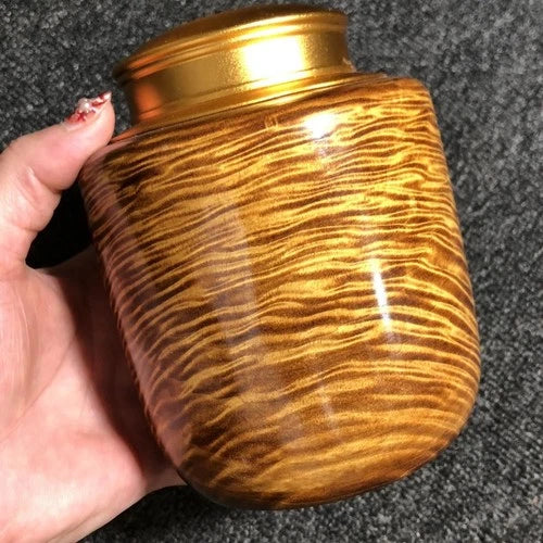Golden Nanmu Tea Caddy Aluminum Double Lid Sealed Storage Jar Handmade Gift 07FC0E-D4 - KOEEK
