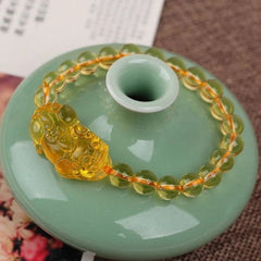 12mm Natural Yellow Citrine Pixiu Bracelet Wealth Charm Feng Shui 07FC0E-D4 - KOEEK