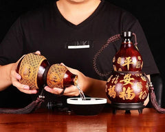 Natural Wine Gourd Portable Water Bottle Gourd Exquisite Carving Birthday Gift 07FC0E-D4 - KOEEK