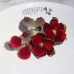 Chinese Style Velvet Flower Hairpin Hanfu Headpiece Red Camellia Hair Clip 07FC0E-D4 - KOEEK