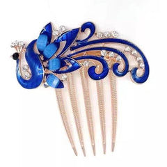 Ancient Chinese Style Hair Pin Phoenix Rhinestone 5-Prong Vintage Hair Comb 2pc 07FC0E-D4 - KOEEK