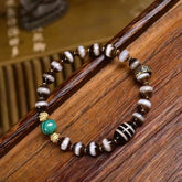 8mm Natural Eroded Bead Bracelet Single Loop Tibetan Mala Prayer Beads Bracelet 07FC0E-D4 - KOEEK