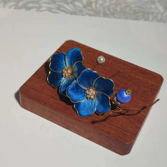Velvet Flower Hairpin Chinese Style Hanfu Headpiece Blue Floral Hair Accessory 07FC0E-D4 - KOEEK