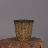 2.8" Good Chinese Song Porcelain Ge Kiln Yellow Glaze Gold Wire Sunflower Cup 07FC0E-D4 - KOEEK