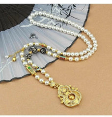 Pearl Imitation Spinning Gourd Pendant Necklace Chinese Style Long Sweater Chain 07FC0E-D4 - KOEEK
