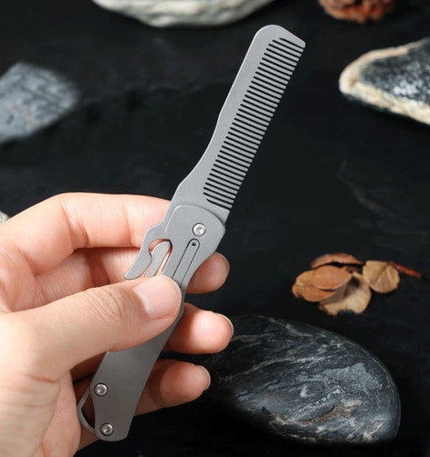 Titanium Folding Comb for Beard & Hair Styling | EDC Pocket Multi-Tools Gift 07FC0E-D4 - KOEEK