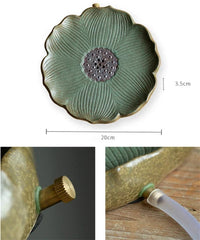 Crude Pottery Tea Tray Lotus Design Ceramic Water Draning Reservoir Serving Tray 07FC0E-D4 - KOEEK