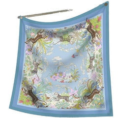 90cm Twill Silk Scarf Floral Bird Print Square Shawl Sun Protection for Women 07FC0E-D4 - KOEEK