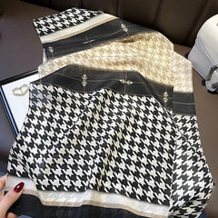 Silk Twill Long Scarf Women Kerchief Square Bandana Wrap Houndstooth 145*37 07FC0E-D4 - KOEEK