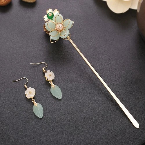 Chinese Hanfu Hair Pin And Earrings Set Traditional Costume Jewelry Women 07FC0E-D4 - KOEEK