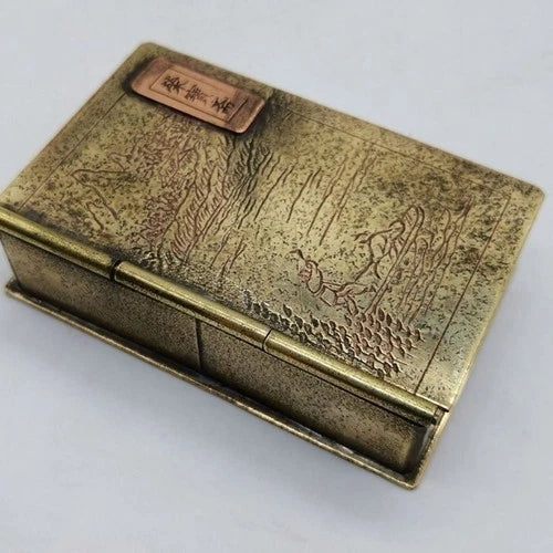 Vintage Brass Tobacco Box Landscape Relief Pure Copper Ink Cartridge Pipe Case 07FC0E-D4 - KOEEK