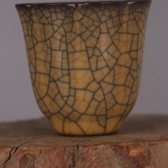 2.8" Good Chinese Song Porcelain Ge Kiln Yellow Glaze Gold Wire Sunflower Cup 07FC0E-D4 - KOEEK