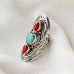 Nepal Handmade Adjustable Ring Red Green Turquoise Ethnic Tibetan Style Jewelry 07FC0E-D4 - KOEEK