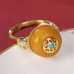 Yellow Glass Pi Xiu Ring Vintage Adjustable Wealth Ring for Women 07FC0E-D4 - KOEEK