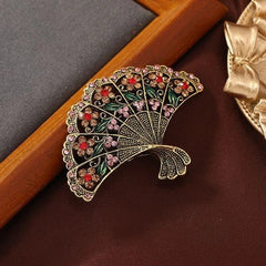 Vintage Fan Brooch Hollow Flower Pin Fashion Suit Dress Cheongsam Jewelry 07FC0E-D4 - KOEEK