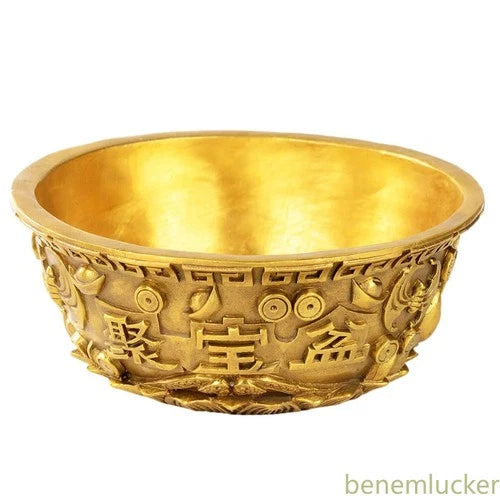 11.5cm Brass Hand-Carved Treasure Bowl Offering Basin Altar Cup Wealth Supplies 07FC0E-D4 - KOEEK