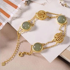 Gold Plated Fu Character Bracelet Chinese Ethnic Style Vintage Womens Jewelry 07FC0E-D4 - KOEEK