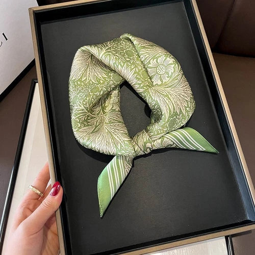 Silk 21'' Scarf Women Vintage Green Flower Neckerchief Square Bandana Wrap 07FC0E-D4 - KOEEK