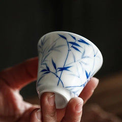 3PC Jingdezhen Hand Painted Bamboo Ceramic TeaCups White Jade Porcelain Cups 07FC0E-D4 - KOEEK