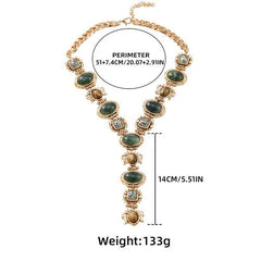 Vintage Court Necklace Green Stone Tiger Eye Pearl Double Layer Choker 07FC0E-D4 - KOEEK