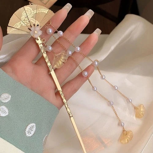 Vintage Chinese Style Fan Tassel Hairpin for Women Qipao Hair Accessory 07FC0E-D4 - KOEEK