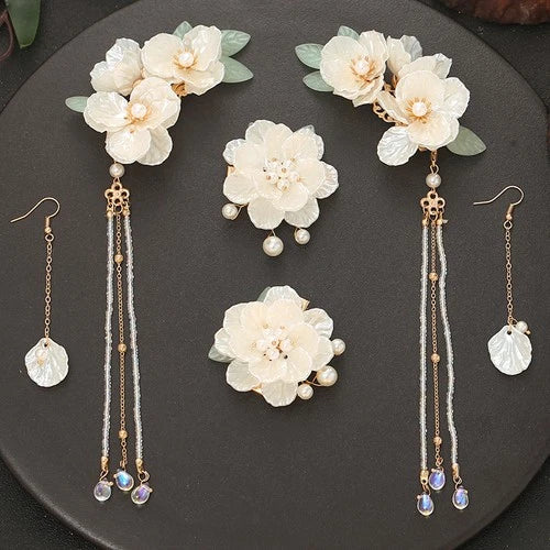 Hanfu Tassel Hair Clip Set Vintage Chinese Updo Side Clip Hair Accessory 07FC0E-D4 - KOEEK