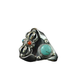 Handmade Nepali Tibetan Turquoise Ring Rotatable Vintage Adjustable 07FC0E-D4 - KOEEK