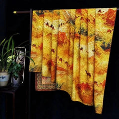 140x140cm Silk Road Pattern Xiangyun Silk Scarf Chinese Style Shawl Wrap 07FC0E-D4 - KOEEK