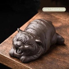 Chinese Purple Clay Tea Pet Handmade Decoration Tiger 8.6cm Ornaments Tea Set 07FC0E-D4 - KOEEK