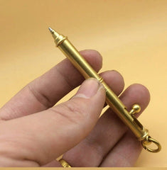 Mini Solid Brass Keychain Practical Pen Ballpoint Pen Sign Pen w/ Key Ring EDC EDC - KOEEK