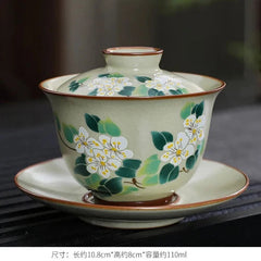 Handmade Gaiwan Chinese Teacup Hand-painted Flowers Sancai Tea Tureen Tea Bowl 07FC0E-D4 - KOEEK