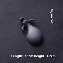 A Pair Ruyao Cow Tea Pet Ornament 7.5cm 3in Crackled Glaze Tea Play Table Decor 07FC0E-D4 - KOEEK